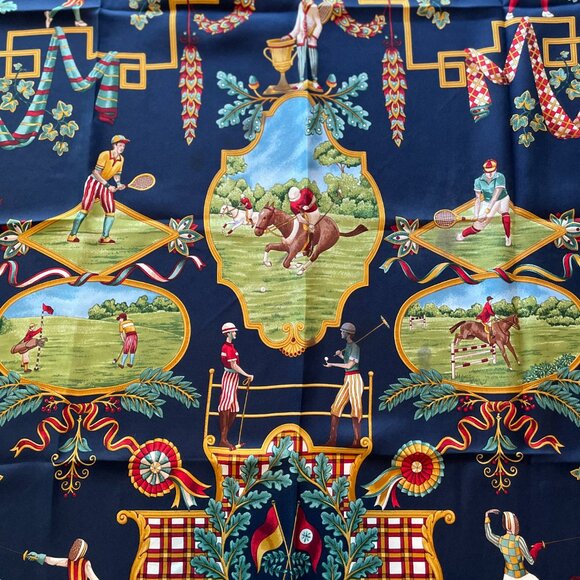 Salvatore Ferragamo Vintage Silk Scarf – Equestrian & Sports Theme - Picture 2 of 15